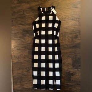 NWT Banana Republic Black and White Buffalo Plaid Sheath Dress 6 Tall